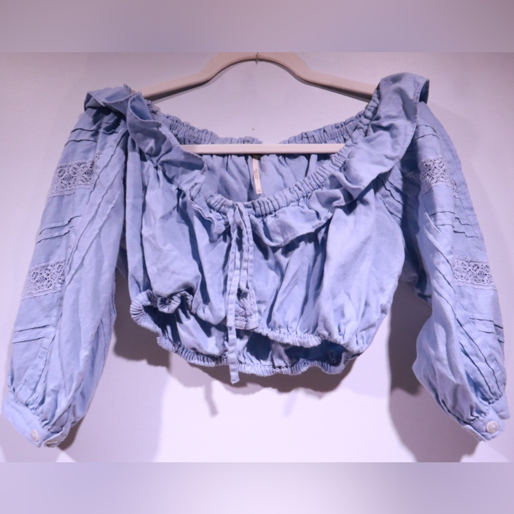Free People Off-Shoulder Blue Peasant Blouse XS